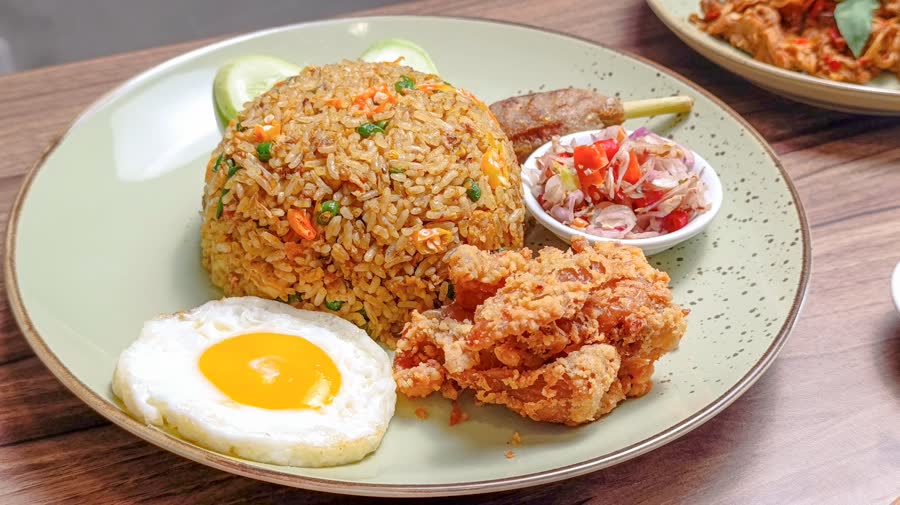 Nasi goreng topped with a fried egg